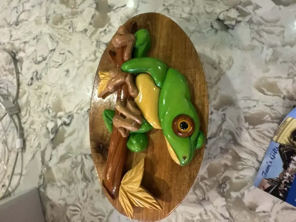 Handmade Carved Wooden Frog Trinket Box with Red Velvet Lining